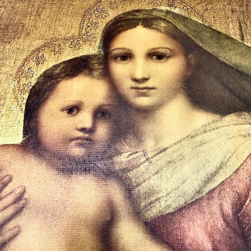 Vintage Italian Florentine Raphael Sistine Madonna Child Gold Gilt Wall Plaque